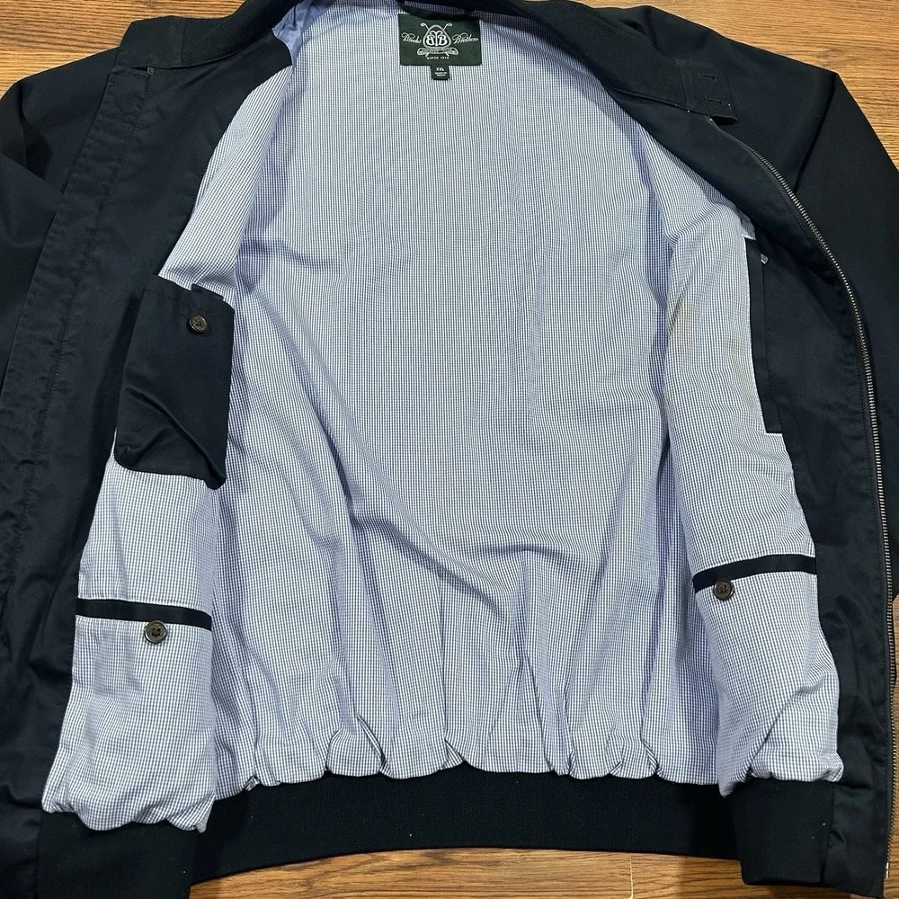 Brooks Brothers Country Club Bomber Jacket Mens XXL Navy Full‎ Zip Plaid Lined